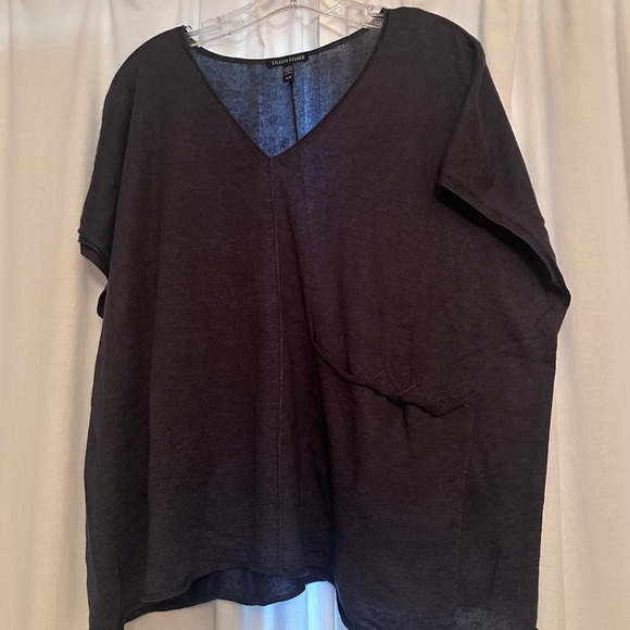 Eileen Fisher Tops - Eileen Fisher Black V-Neck Linen Tunic-Dark Gray
